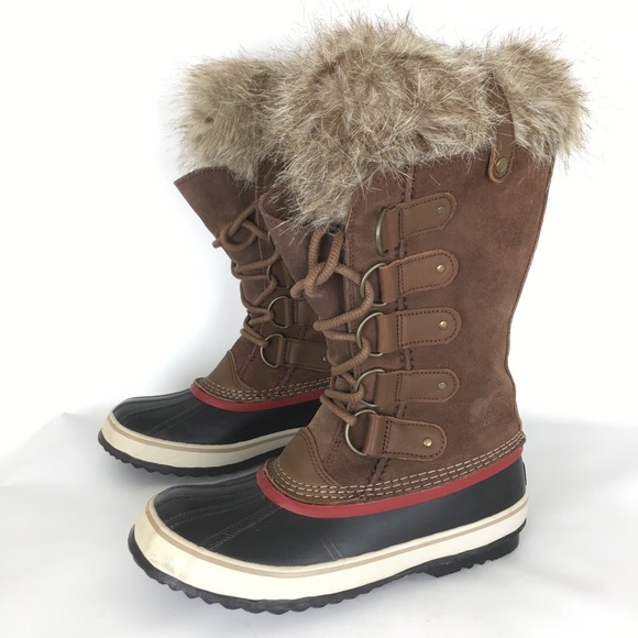 Sorel Joan of Arctic Snow Boots Waterproof Black Leather Women’s Sz 9 Fur Trim - Picture 2 of 15